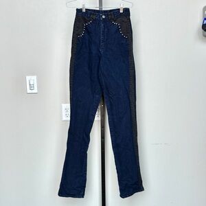 Rocky Mountain Rockies Vintage Black Jeans Extra Long XS 3/4 Western colorblock